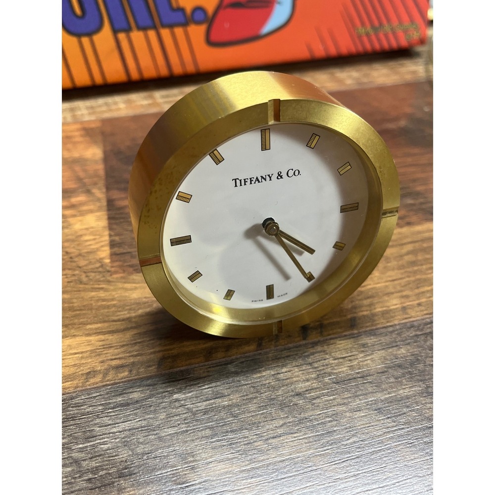 Tiffany & Co. Swiss Quartz Brass Desk Clock Gold Tone Not Working AS-IS